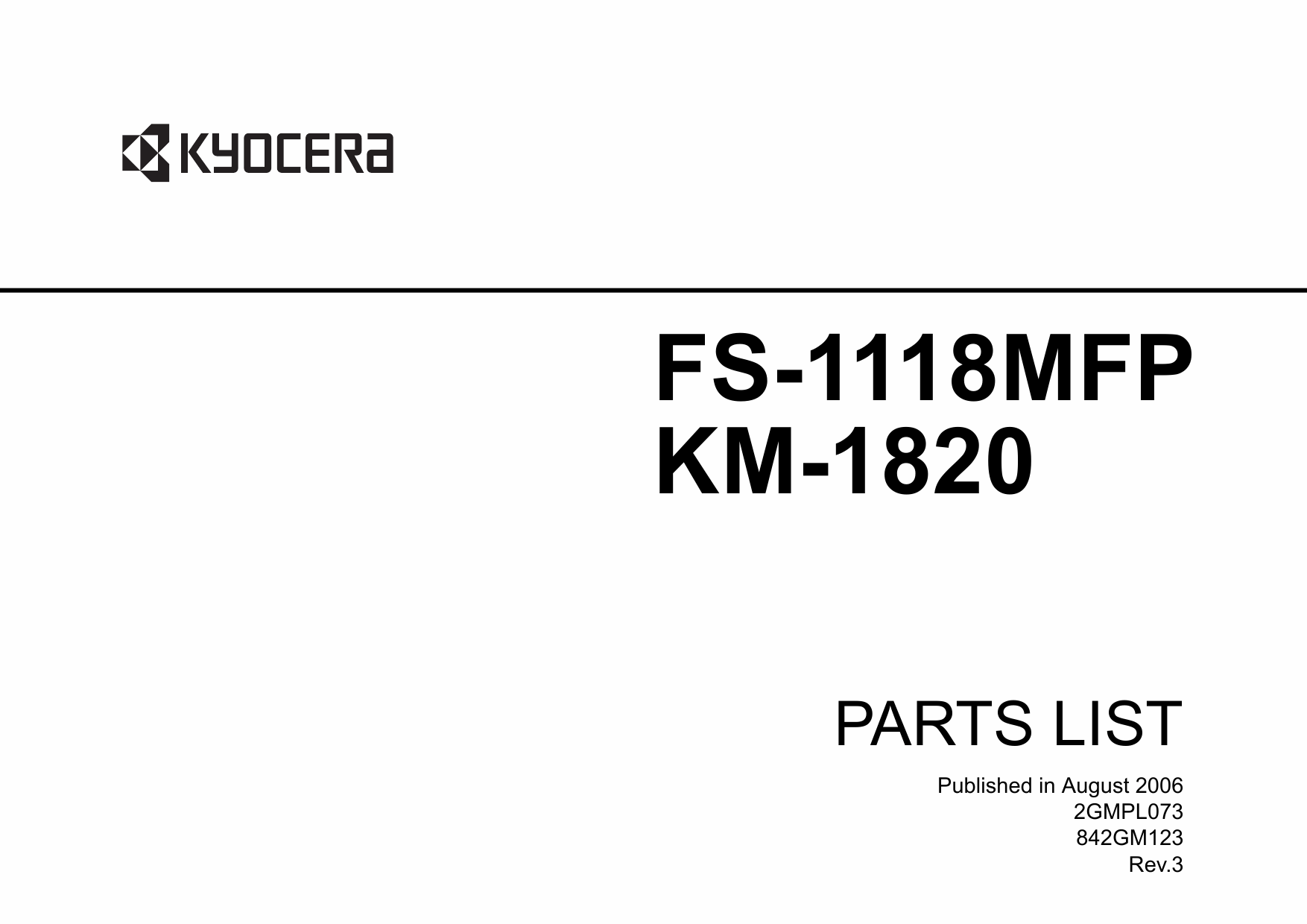 KYOCERA MFP FS-1118MFP KM-1820 Parts Manual-1